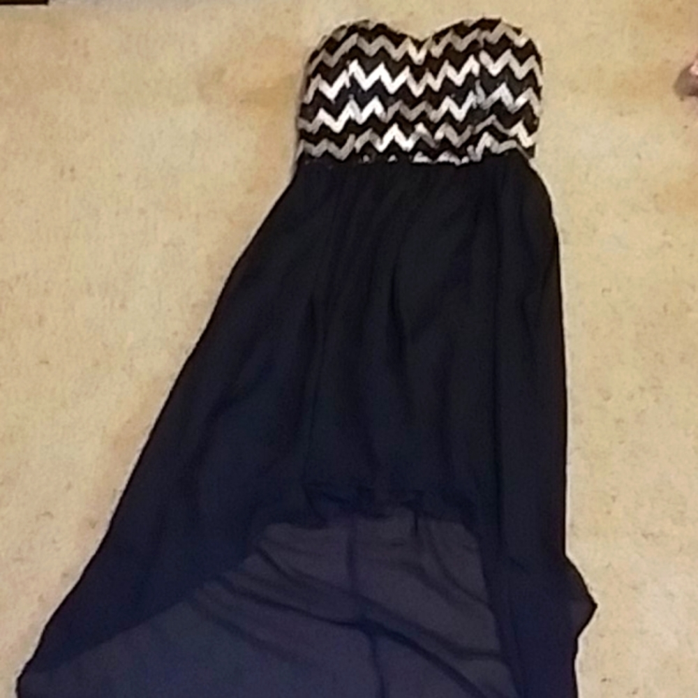 Strapless black and gold a-line dress